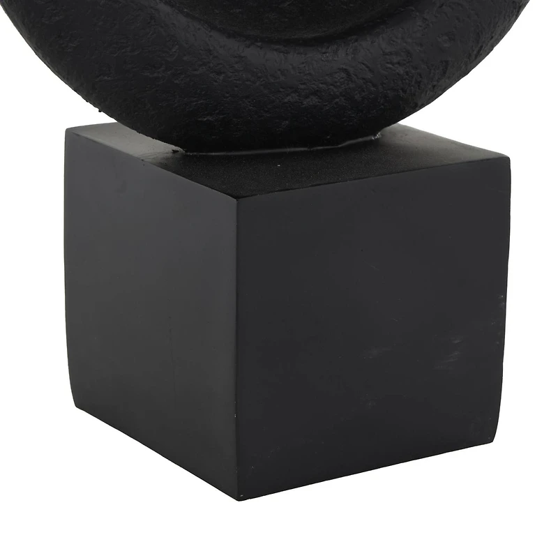 14.25" Black Polystone Geometric Textured Cutout Ring Sculpture with Block Base