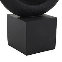 14.25" Black Polystone Geometric Textured Cutout Ring Sculpture with Block Base