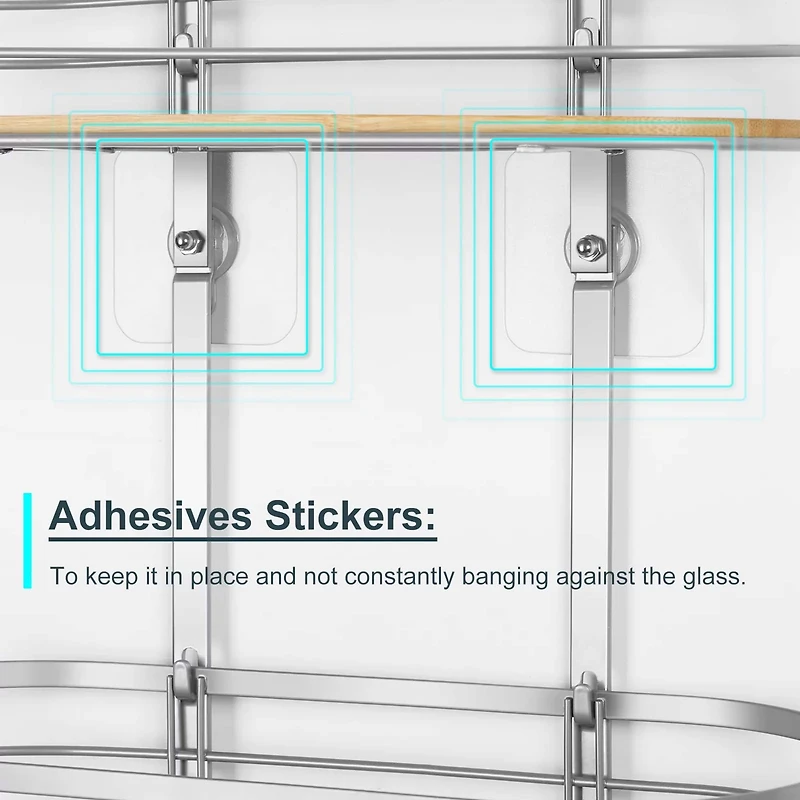 NEX™ Silver Stainless Steel & Bamboo Hanging Caddy Shower Organizer with Hooks