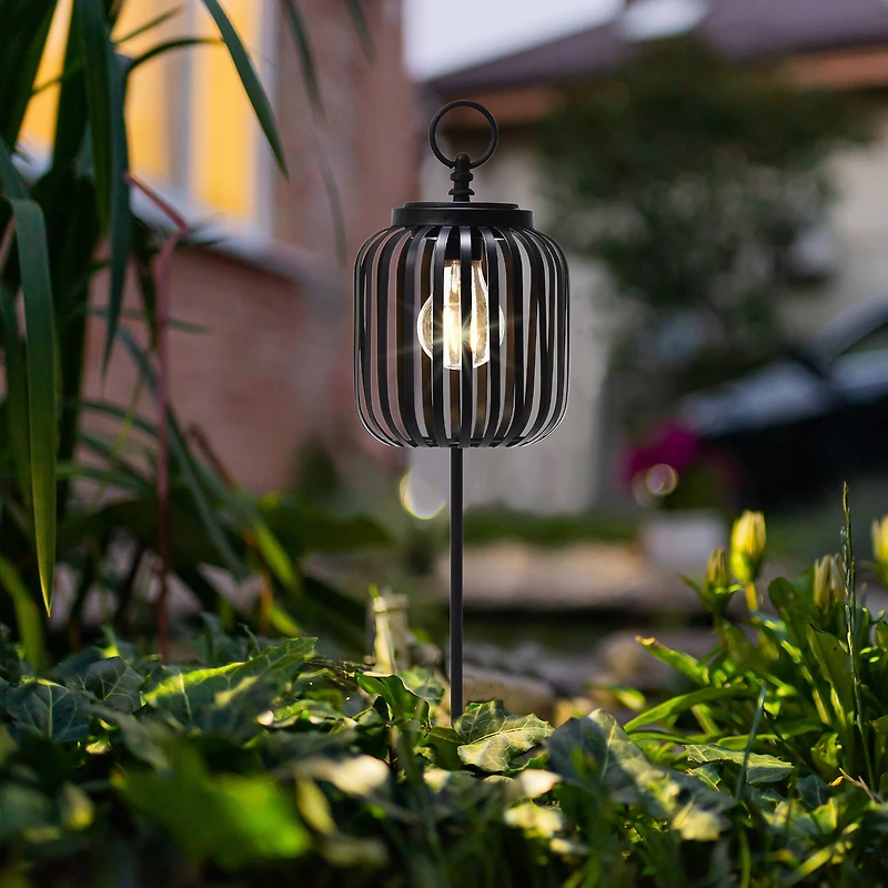 Glitzhome® 33" Black Metal Stripes Solar Powered Outdoor Lantern