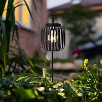 Glitzhome® 33" Black Metal Stripes Solar Powered Outdoor Lantern
