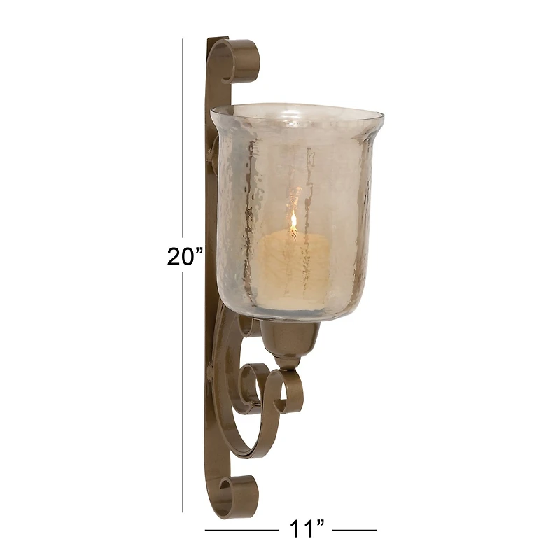 Brown Iron Traditional Candle Wall Sconce, 20" x 11" x 7"