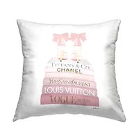 Stupell Industries Pastel Pink Bow Heels Glam Fashion Bookstack Throw Pillow, 18" x 18"