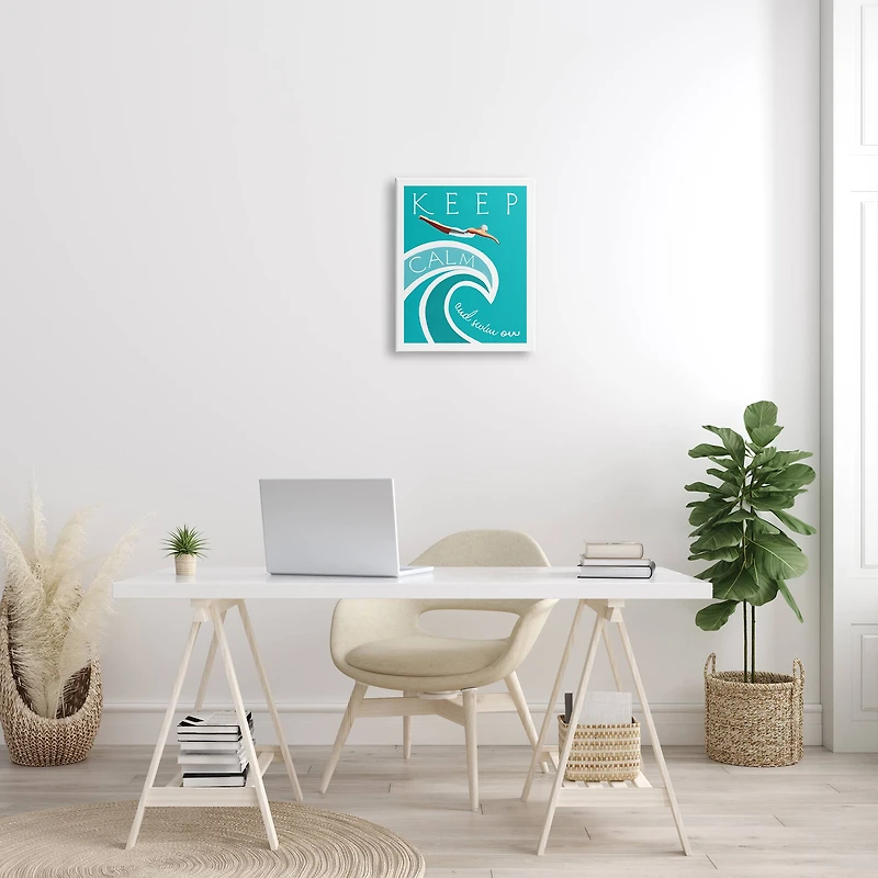 Stupell Industries Keep Calm Swim On Phrase Female Diver Blue Wave Canvas Wall Art