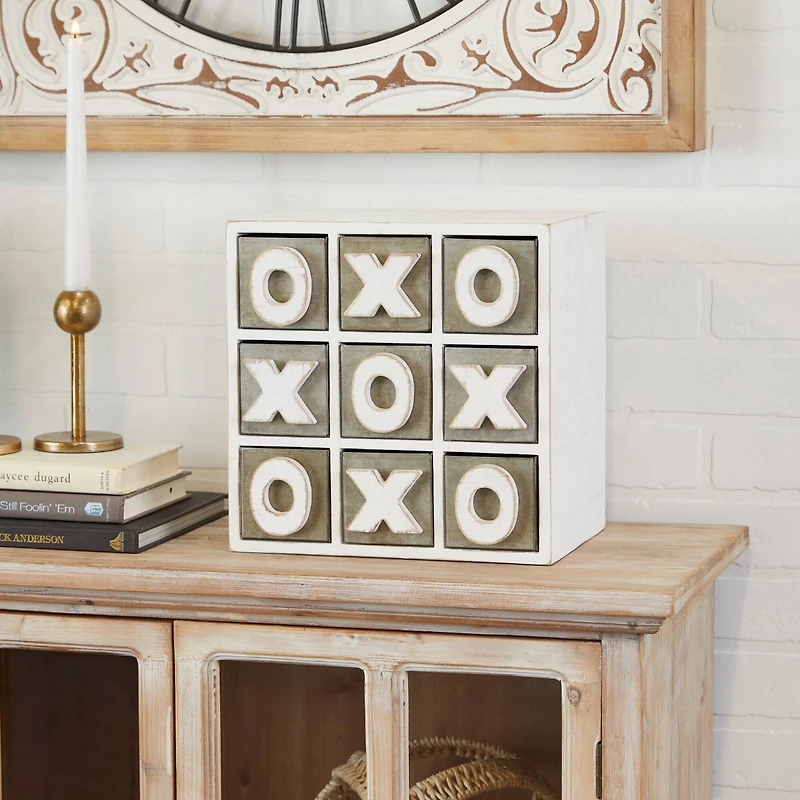 White Wood Traditional Tic Tac Toe Cabinet, 11" x 11" x 9"