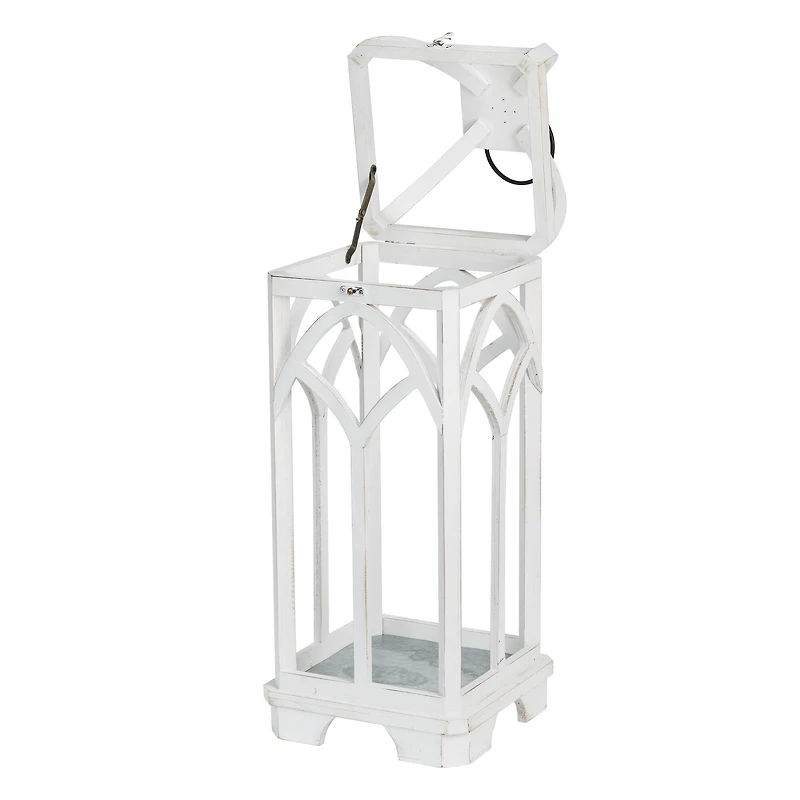 Glitzhome® Wash White Farmhouse Wooden Church Window Frame Lanterns, 2ct.