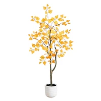 4ft. Autumn Birch Artificial Fall Tree in White Decorative Planter