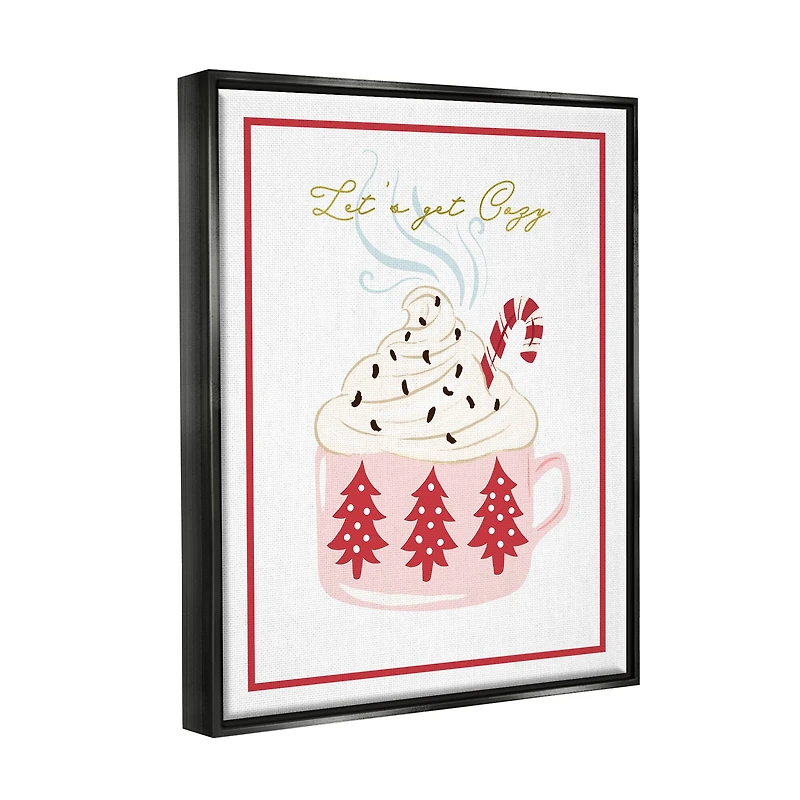 Stupell Industries Let's Get Cozy Pink Cocoa Framed Floater Canvas Wall Art
