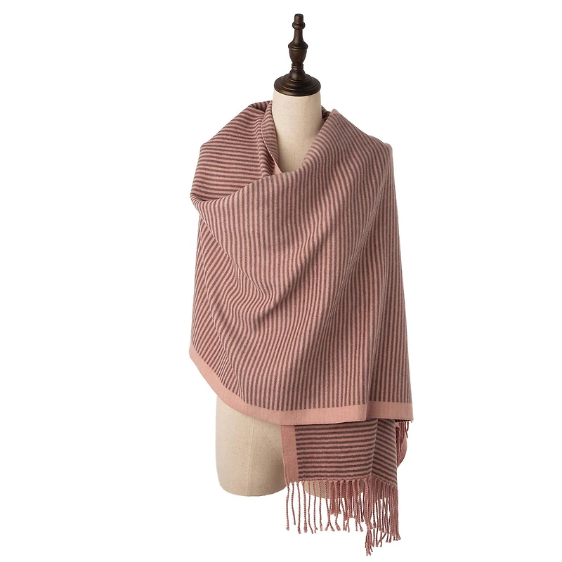 Glitzhome® 73" Pink & Brown Striped Reversible Scarf with Tassels