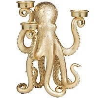 9" Gold Polystone Textured Octopus Candelabra with Tentacle Candle Slots