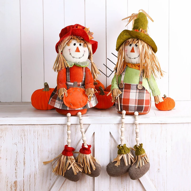 Glitzhome® Fall Fabric Scarecrow Shelf Sitters Set