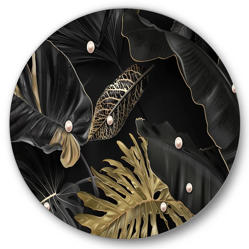Designart - Black and Gold Tropical Leaves III