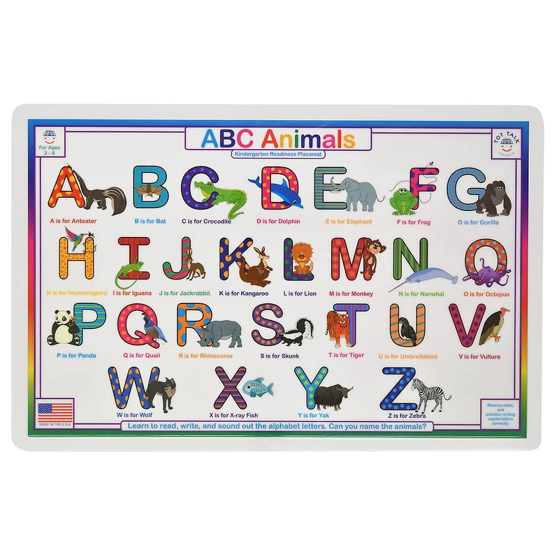 Tot Talk ABC Animals Placemat