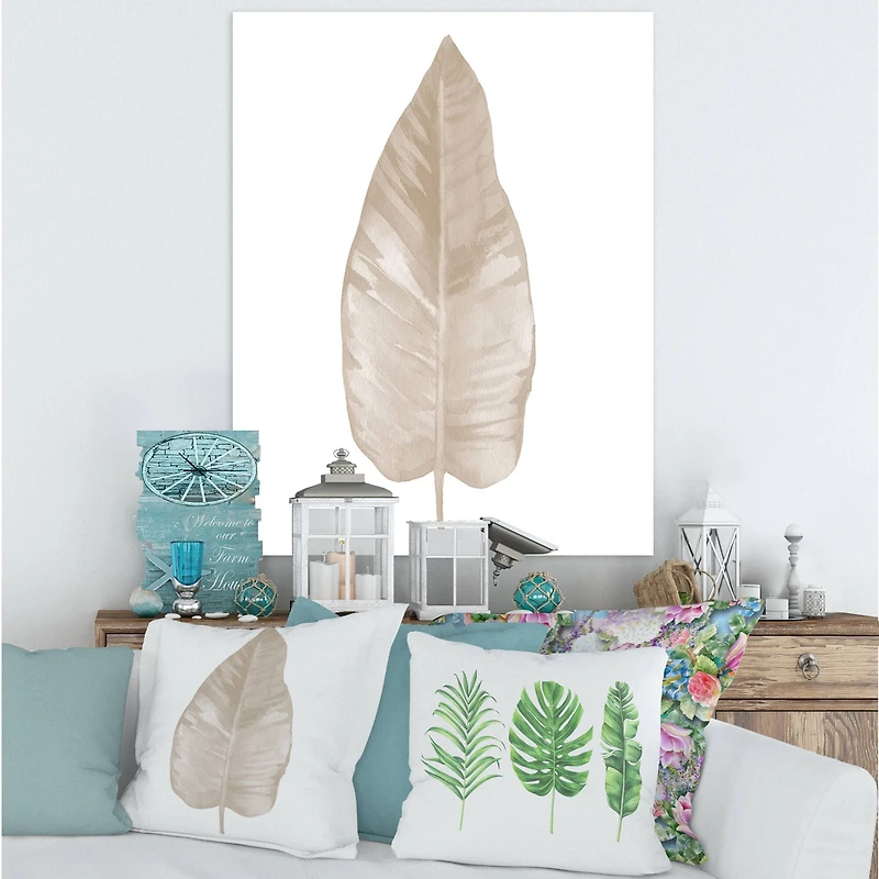 Designart - Dried Leaf Plant Beige On White