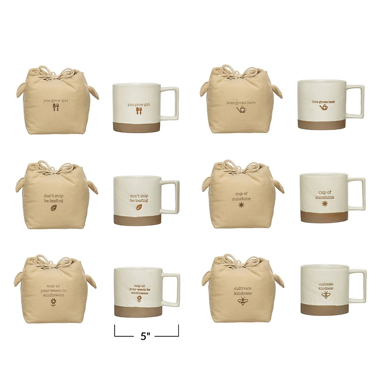 Hello Honey® 12oz. Stoneware Mug Set with Saying on Printed Drawstring Bag