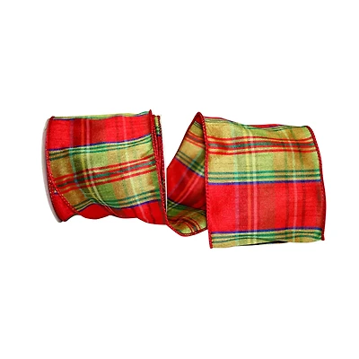 JAM Paper 4" x 10yd. Dupioni Wired Edge Nutcracker Plaid Ribbon