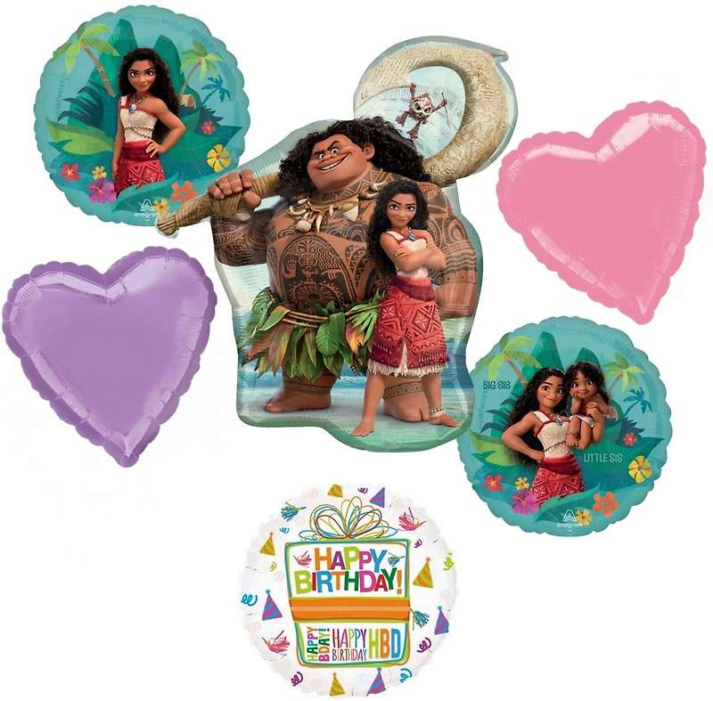 Moana Birthday Hearts 6-Piece Foil Balloon Bouquet