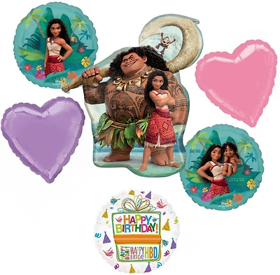 Moana Birthday Hearts 6-Piece Foil Balloon Bouquet