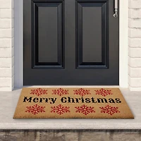 30" Merry Christmas Snowflake Natural Coir Doormat