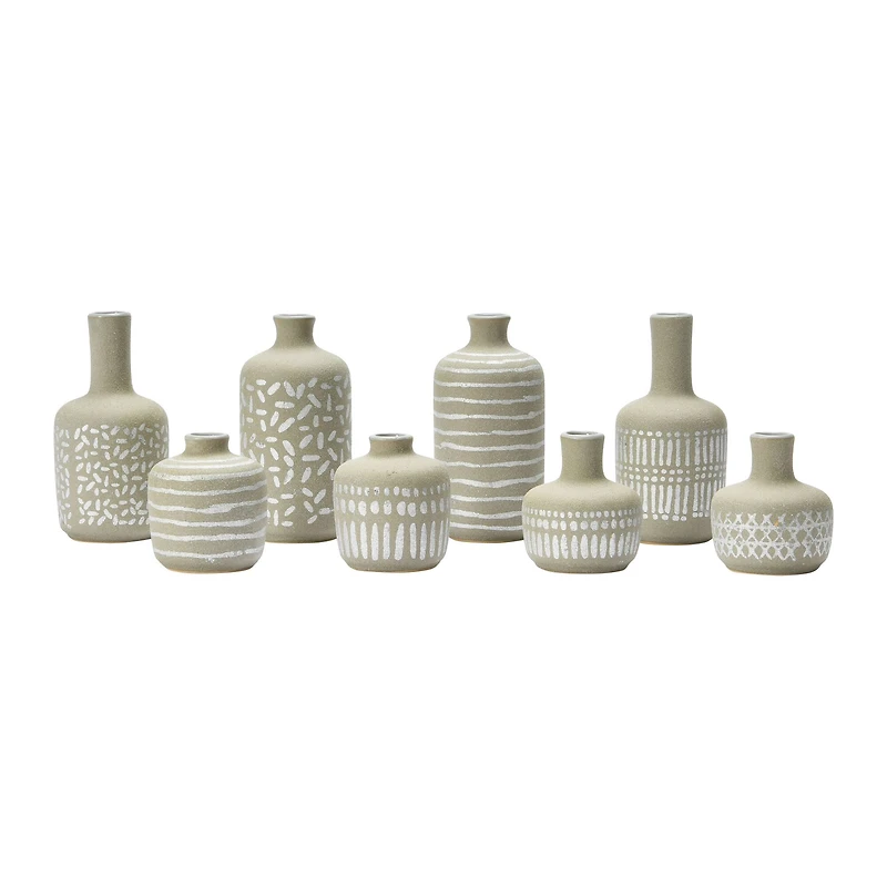 Hello Honey® Mixed Pattern Taupe & Silver Stoneware Vase Set