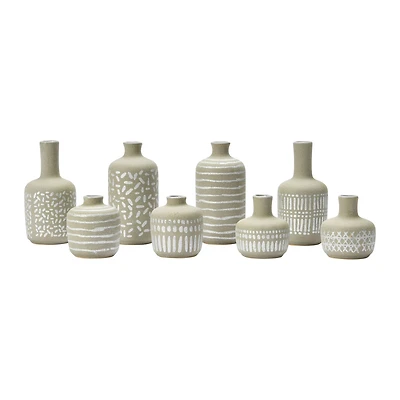 Hello Honey® Mixed Pattern Taupe & Silver Stoneware Vase Set