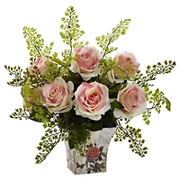 13" Light Pink Rose & Maiden Hair Arrangement in Floral Planter