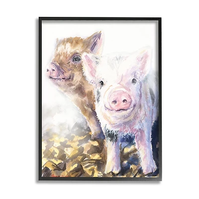 Stupell Industries Baby Piglets Smiling Adorable Farm Animals Framed Wall Art