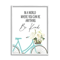 Stupell Industries Be Kind Bicycle Floral Giclée Textured White Framed Wall Art