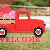 Glitzhome® 24" Metal Wooden Valentine's Truck Yard Stake & Hanging Sign