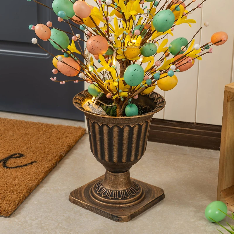 Glitzhome® 36" Lighted Easter Egg & Flower Urn Porch Tree with Timer