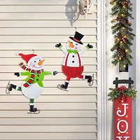 Glitzhome® 36" Metal Christmas Skiing Snowmen Yard Stake Set