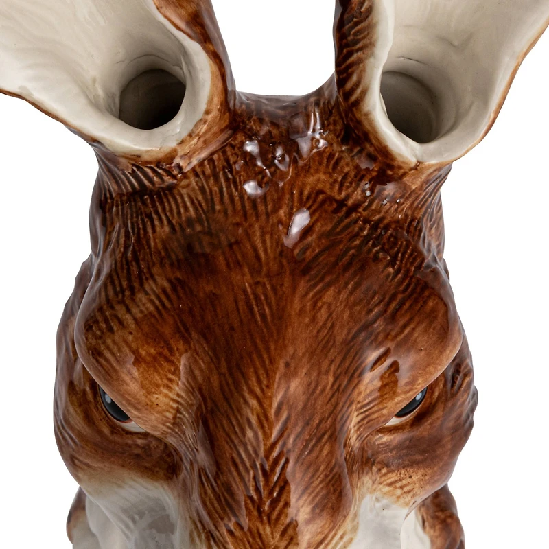 Hello Honey® 11.75" Brown & White Hand-Painted Decorative Stoneware Rabbit Vase