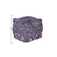 Hello Honey® 16" Square Moroccan Wedding Quilt Pouf with Fringe & Sequins