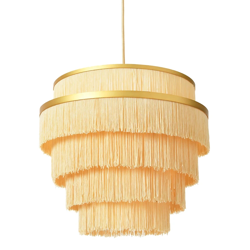 Hello Honey® Gold Metal with 5-Tiered Cream Fringe Pendant Lamp