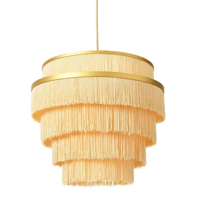 Hello Honey® Gold Metal with 5-Tiered Cream Fringe Pendant Lamp