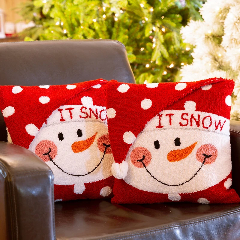Glitzhome® Hooked 3D Snowman Pillow Set