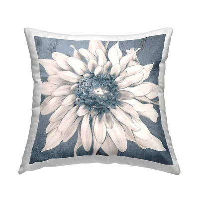 Stupell Industries Vintage Dahlia Stone Patterned Flower Monochromatic Drawing  Throw Pillow 18" x 18"