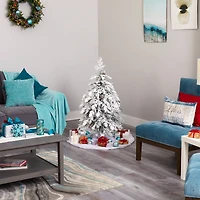 4ft. Pre-Lit Flocked Montana Down Swept Spruce Artificial Christmas Tree with Clear LED Lights