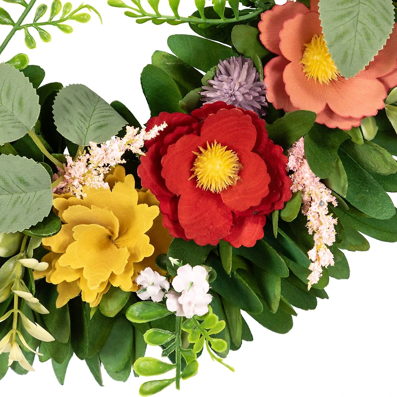 13.75" Wooden Mixed Floral & Foliage Artificial Spring Wreath