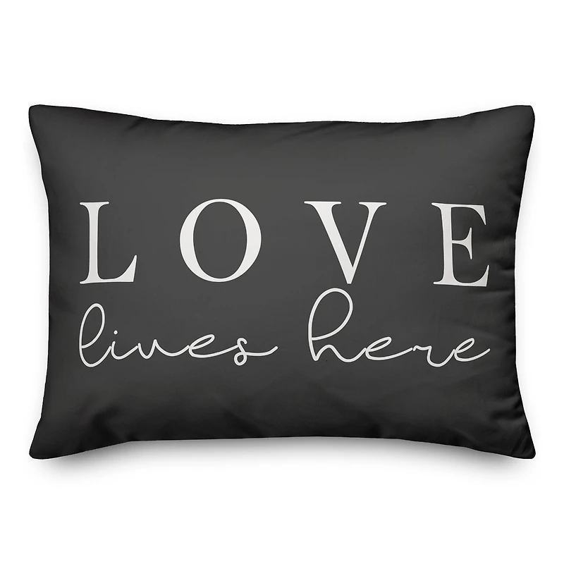 Love Lives Here Gray Throw Pillow