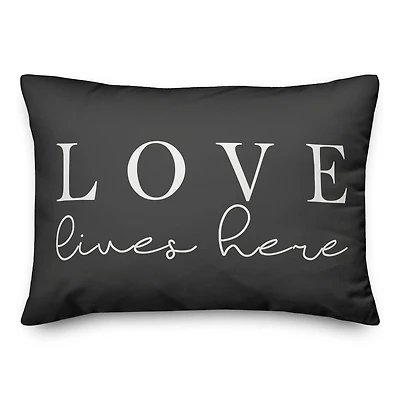 Love Lives Here Gray Throw Pillow