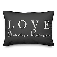 Love Lives Here Gray Throw Pillow