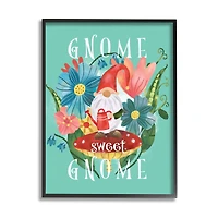 Stupell Industries Gnome Sweet Gnome Phrase Spring Floral Mushroom Garden Framed Wall Art