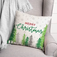 Merry Christmas Forest Square Throw Pillow