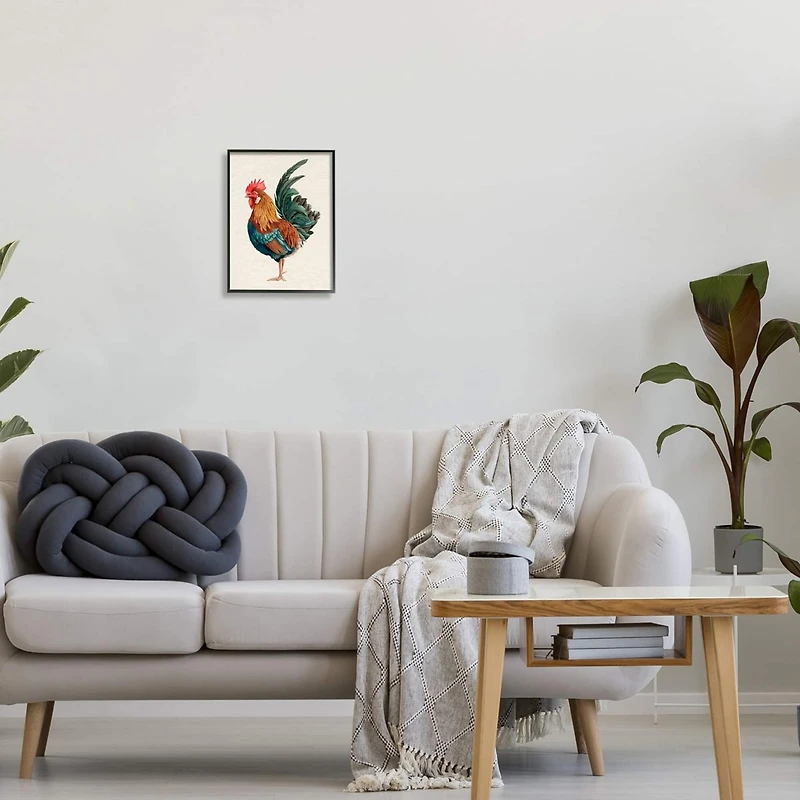 Stupell Industries Traditional Morning Rooster Illustration Elegant Bird Feathers Framed Wall Art
