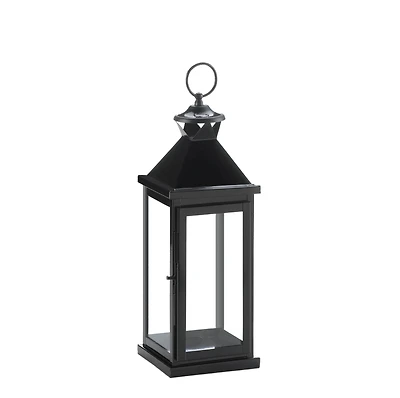 17.5" Glossy Black Iron & Glass Lantern