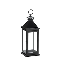 17.5" Glossy Black Iron & Glass Lantern