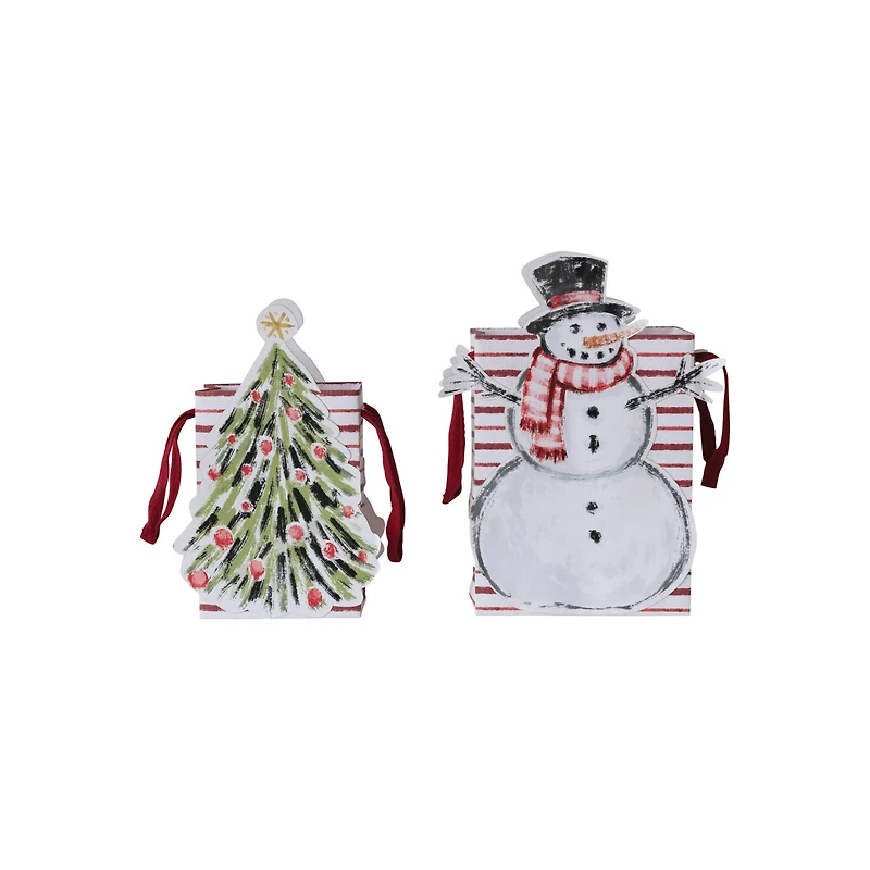 Hello Honey Compact Snowman & Christmas Tree Printed Paper Diecut Gift Bags, 2ct.