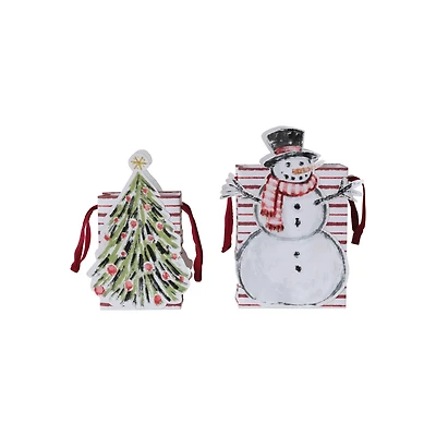 Hello Honey Compact Snowman & Christmas Tree Printed Paper Diecut Gift Bags, 2ct.