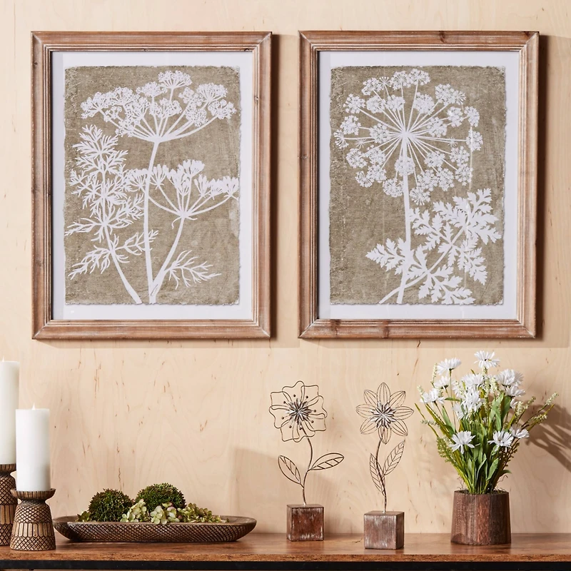 27" Framed Queen Anne's Lace & Fern Wall Art Set